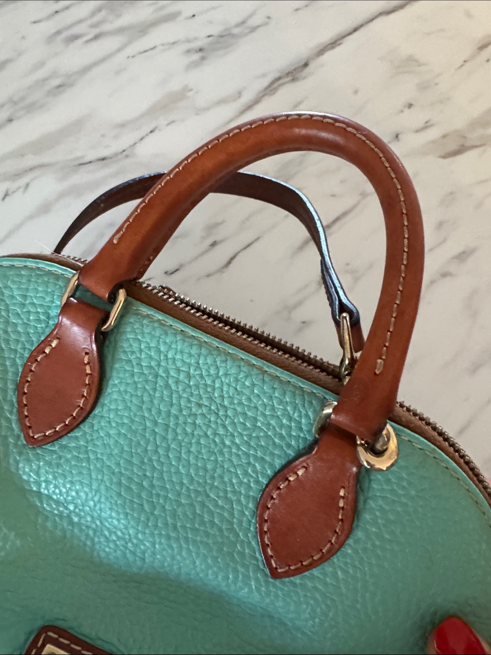 Dooney & Bourke Turquoise and Brown Pebble Leather Mini Satchel - Picture 9 of 9